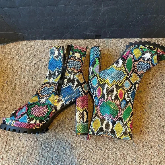Pazzle Natalie Multicolor Snake Print High Heels Open Toe Boots Women Size 8.5 - Picture 9 of 10